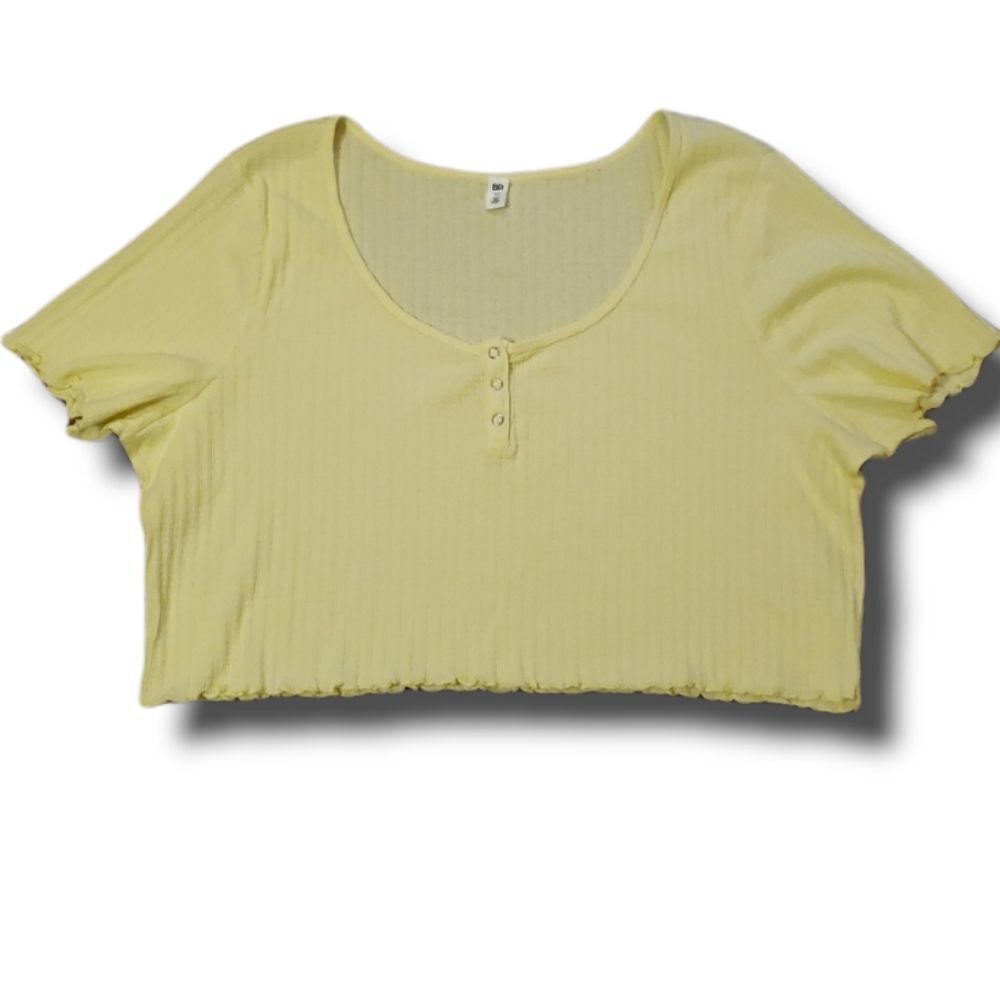 Nordstrom 𝅺BP Womens Pointelle Rib Crop Henley Light Yellow Size 2x‎ NWOT